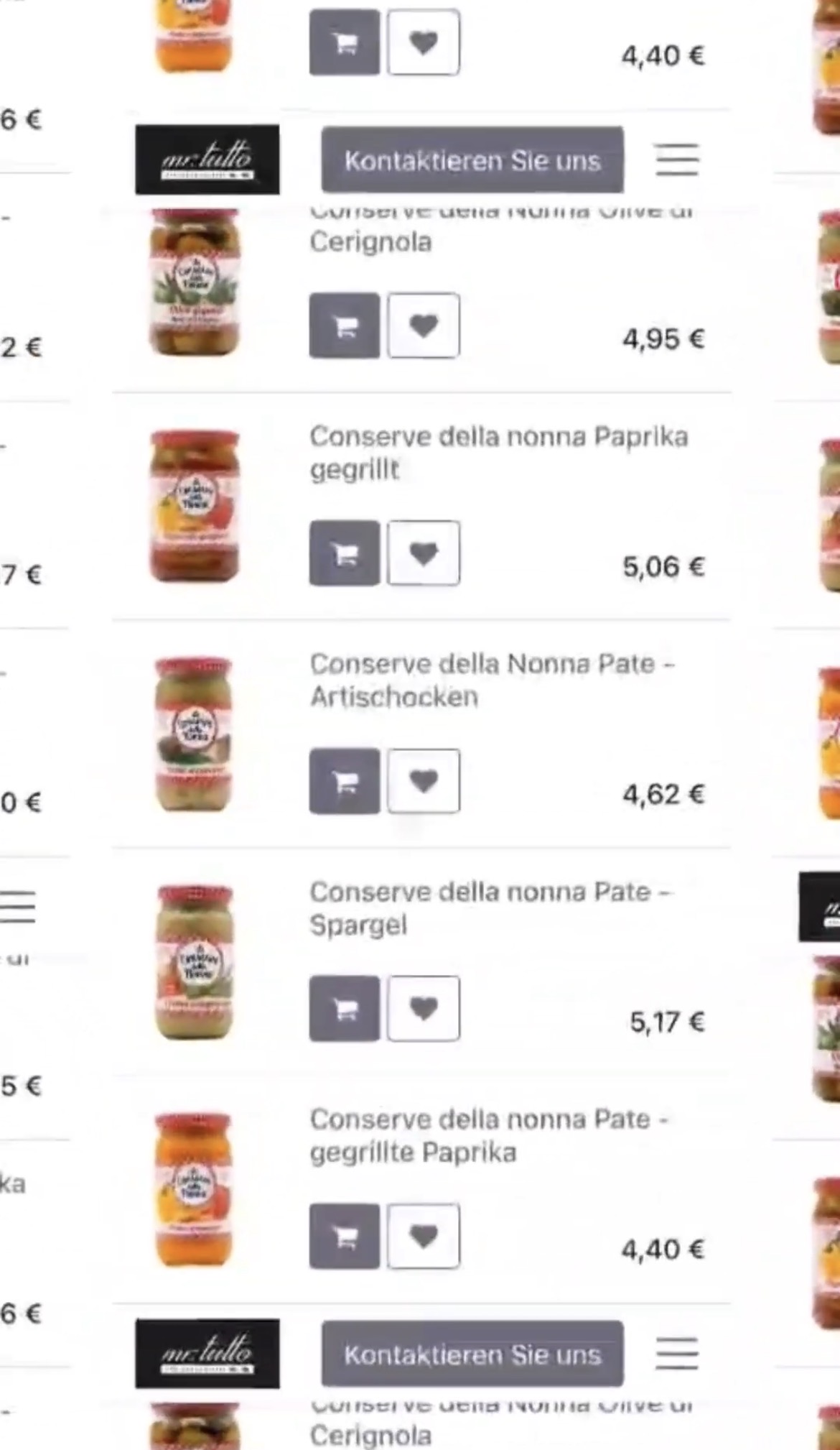 Einblick in den Online Shop von mr. tutto mit italienischen Feinkostprodukten